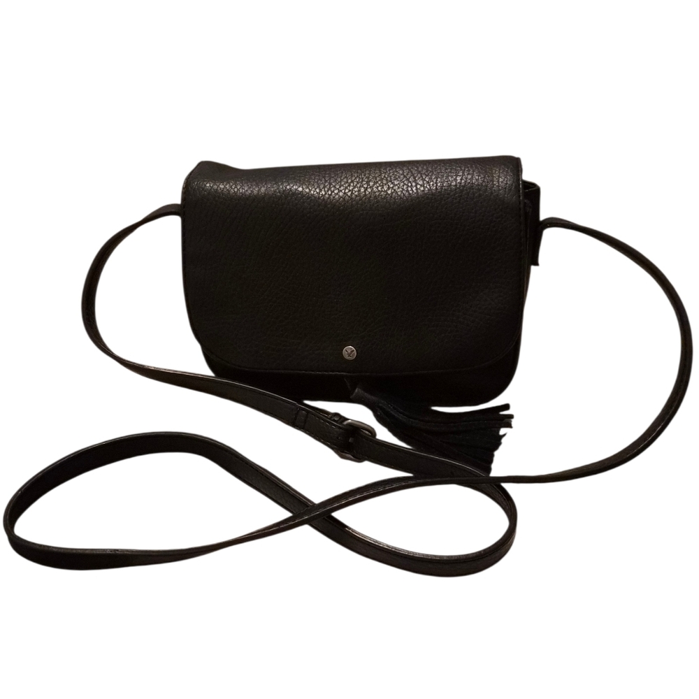 AEO Black Leather Crossbody Bag with Tassel